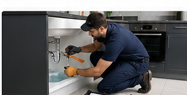 Plumber working on residential plumbing repair